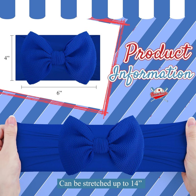ONENINEDREAM 6'' Large Baseball Baby Girl Bows High Stretchy Soft Nylon Headbands for Girl Handmade Hairbands with Bows Hair Accessories for Infant Newborn Blue - Image 4